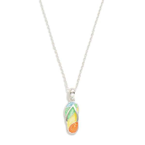 Chain Link Necklace Featuring Acetate & Metal Flip Flop Pendant 

- Approximately 18" L
- Extender 3" L