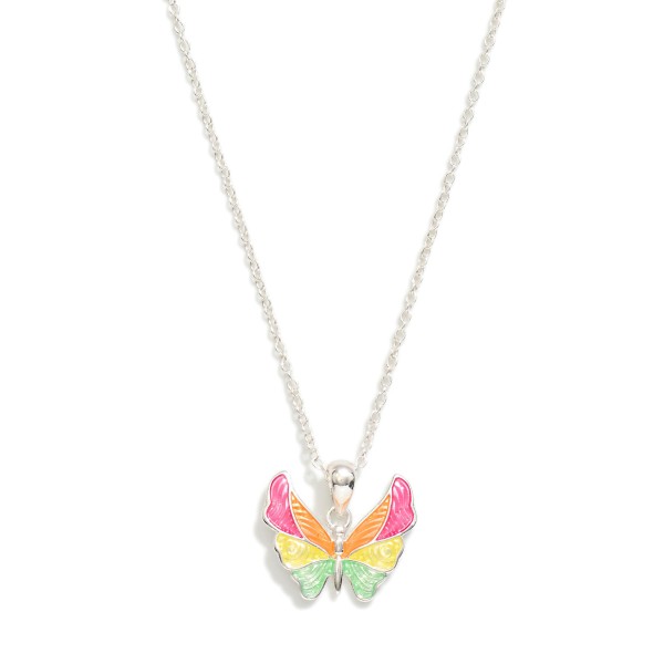 Chain Link Necklace Featuring Acetate & Metal Butterfly Pendant 

- Approximately 18" L
- Extender 3" L