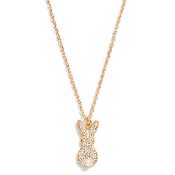 Chain Link Necklace Featuring Pave Rhinestone Easter Bunny Pendant 

- Approximately 18" L
- Extender 2" L