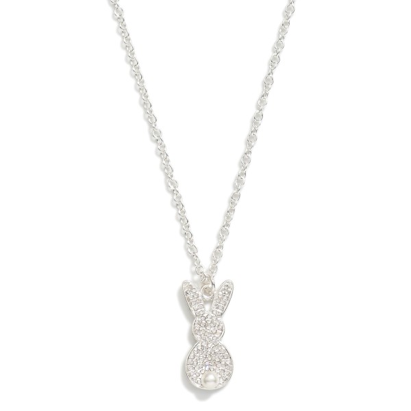 Chain Link Necklace Featuring Pave Rhinestone Easter Bunny Pendant 

- Approximately 18" L
- Extender 2" L