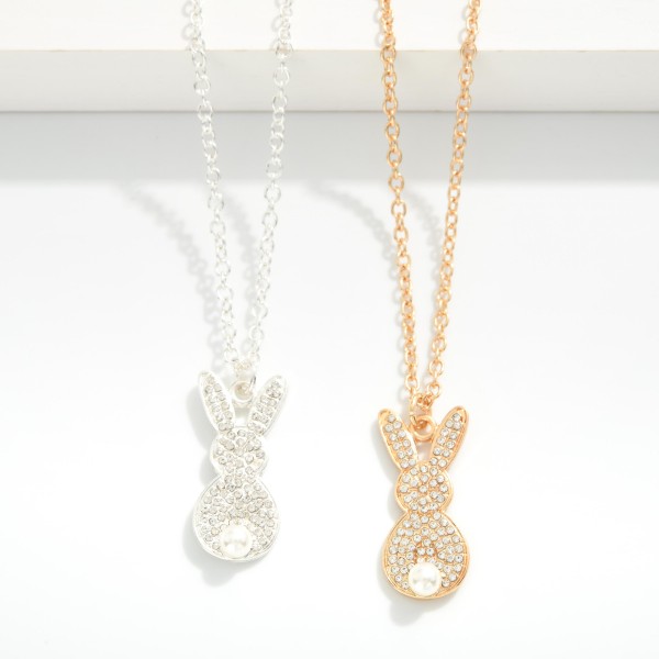 Chain Link Necklace Featuring Pave Rhinestone Easter Bunny Pendant 

- Approximately 18" L
- Extender 2" L