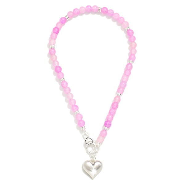 Beaded Necklace Featuring Metal Tone Heart & Clasp Pendant 

- Approximately 14" L