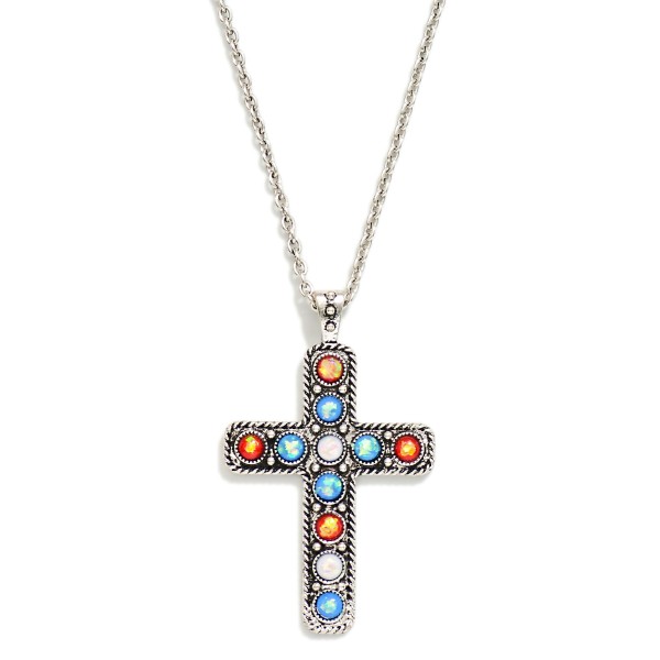 Chain Link Necklace Featuring Glitter Stone Studded Cross Pendant 

- Approximately 18" L
- Extender 2" L