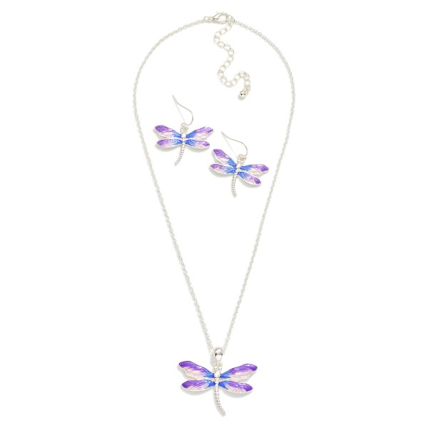 Chain Link Necklace Featuring Acetate & Metal Dragonfly Pendant 

- Dragonfly Drop Earrings Included 
- Approximately 18" L
- Extender 3" L