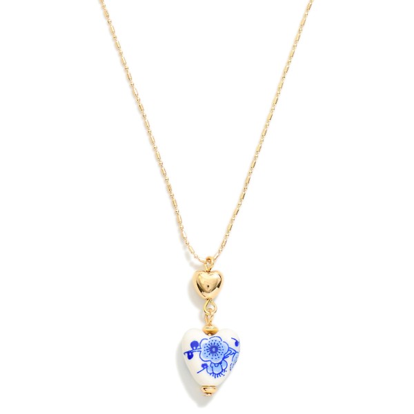 Ball Chain Necklace Featuring Chinoiserie Heart Pendant 

- Approximately 14" L
- Extender 2" L