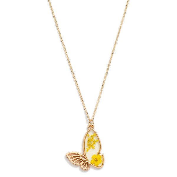 Chain Link Necklace Featuring Resin Butterfly Pendant 

- Approximately 14" L
- Extender 3" L