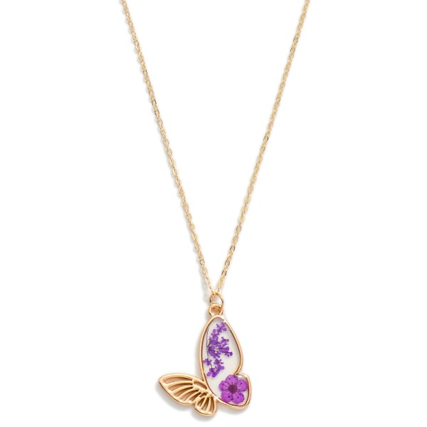 Chain Link Necklace Featuring Resin Butterfly Pendant 

- Approximately 14" L
- Extender 3" L