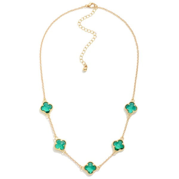 Chain Link Necklace Featuring Glass Crystal Clover Stations 

- Approximately 12" L
- Extender 3" L