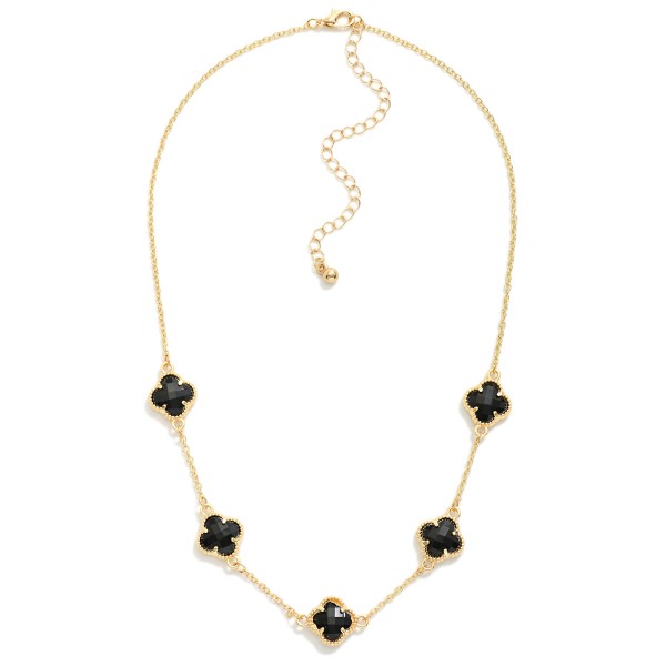 Chain Link Necklace Featuring Glass Crystal Clover Stations 

- Approximately 12" L
- Extender 3" L