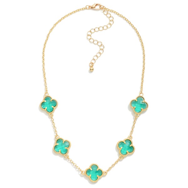 Chain Link Necklace Featuring Glass Crystal Clover Stations 

- Approximately 12" L
- Extender 3" L