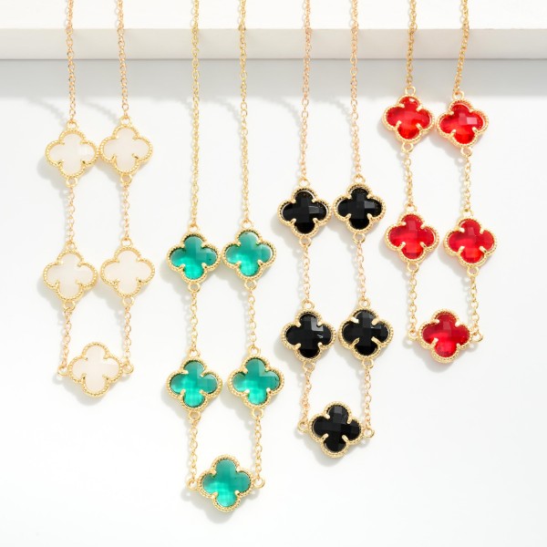 Chain Link Necklace Featuring Glass Crystal Clover Stations 

- Approximately 12" L
- Extender 3" L