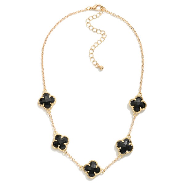 Chain Link Necklace Featuring Glass Crystal Clover Stations 

- Approximately 12" L
- Extender 3" L