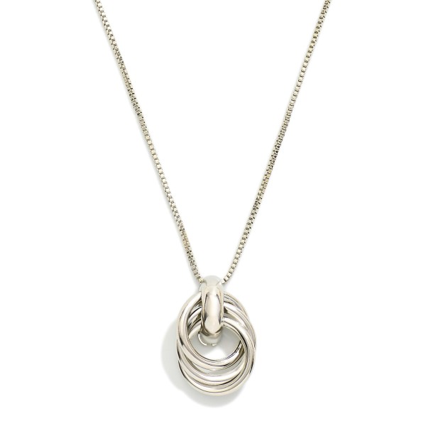Box Chain Necklace Featuring Intertwined Metal Hoops Pendant 

- Approximately 14" L
- Extender 3" L
