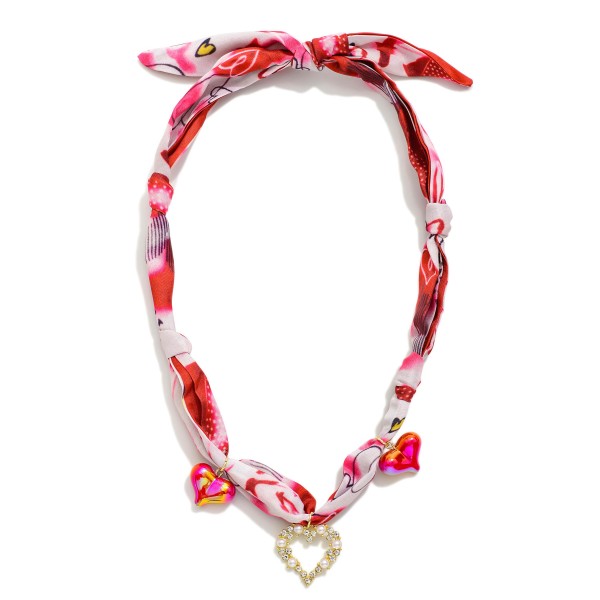 Scarf Necklace Featuring Heart Charms 

- Approximately 16" L
