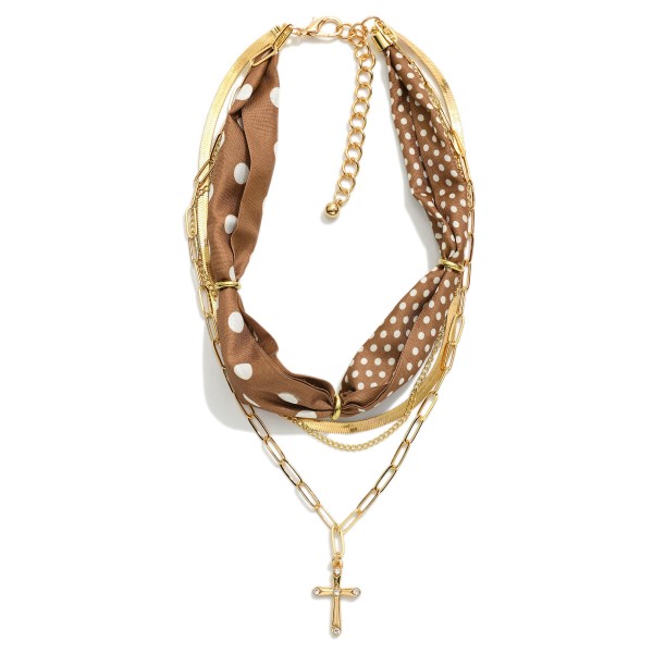 Scarf & Chain Link Necklace Featuring Metal Tone Cross Pendant 

- Approximately 16" L