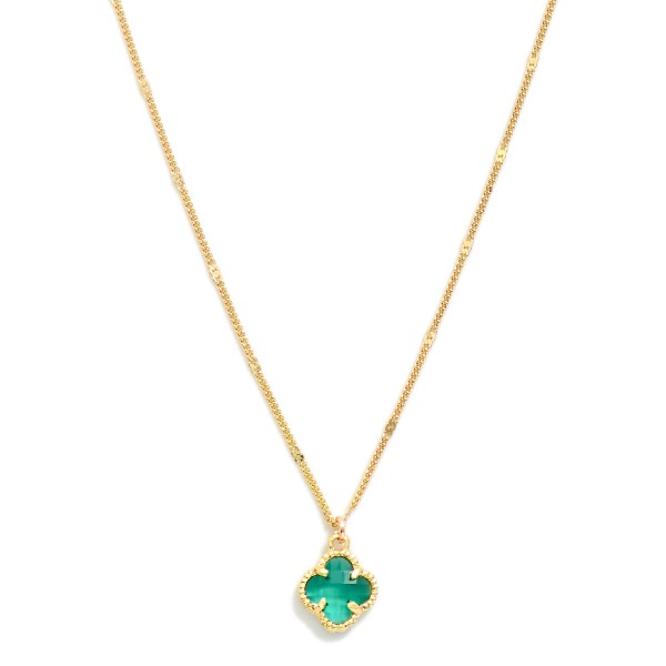 Flat Chain Link Necklace Featuring Glass Crystal Clover Pendant 

- Approximately 14" L
- Extender 3" L