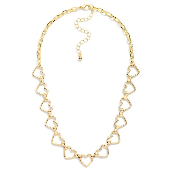Linked Metal Tone Hollow Heart Chain Link Necklace

- Approximately 14" L
- Extender 2" L