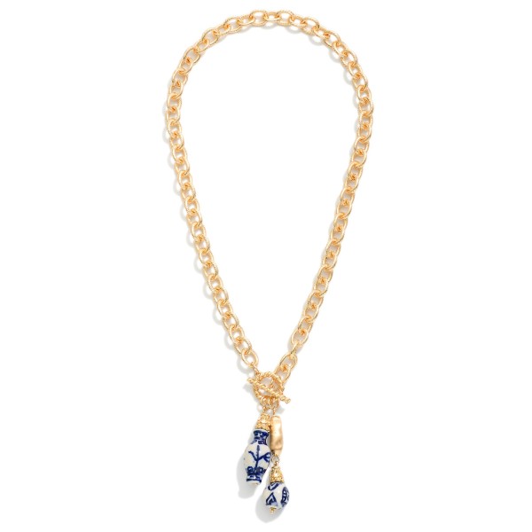 Twisted Link Chain Link Necklace Featuring Chinoiserie Beads & Toggle Clasp 

- Approximately 16" L
