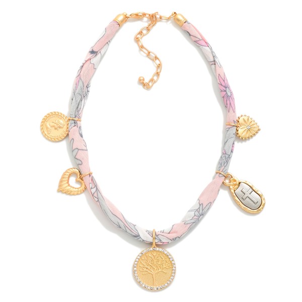 Floral Scarf Necklace Featuring Gold Tone Flower Pendant

- Approximately 12" L
- Extender 2" L