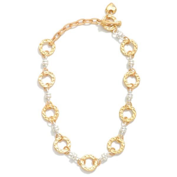 Two Tone Textured Matte Metal Hoop Chain Link Necklace 

- Approximately 14" L