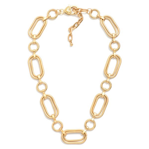 Raounded Rectangle Chain Link Necklace Featuring Circle Stations 

- Approximately 16" L 
- Exender 3" L 