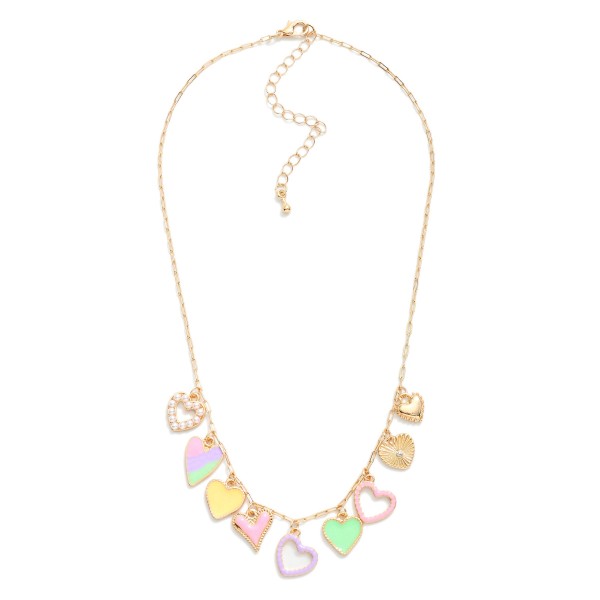 Chain Link Charm Necklace Featuring Enamel Valentine's Heart Charms 

- Approximately 14" L
- Extender 2" L