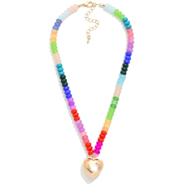 Candy Stone Bead Beaded Neacklace Featuring Gold Tone Puffy Heart Pendant

- Approximately 18" L
- Extender 3" L 