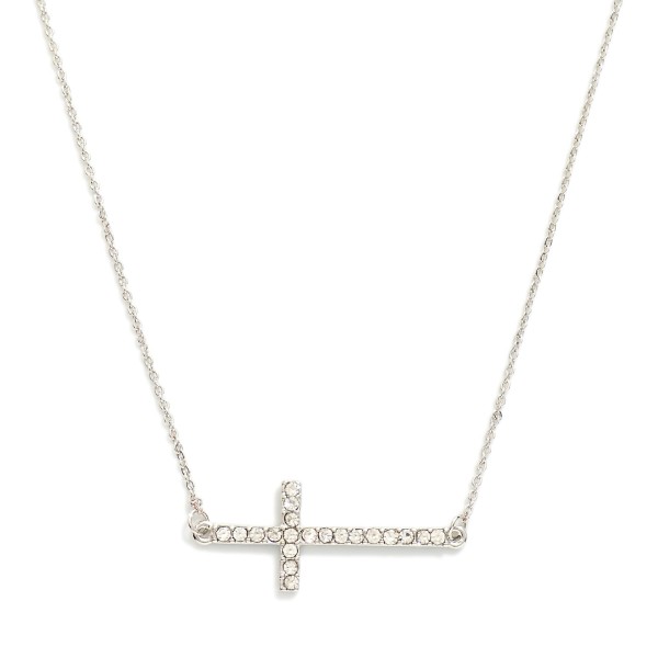 Chain Link Necklace Featuring Rhinestone Studded East West Cross Pendant 

- Approximately 15.5" - 17.5" L