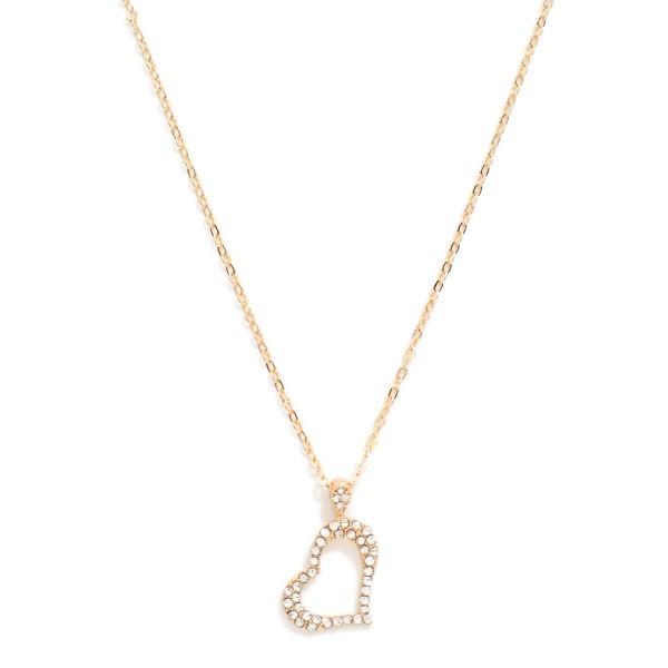 Chain Link Necklace Featuring Rhinestone Heart Pendant 

- Approximately 15.5"-17.5" L