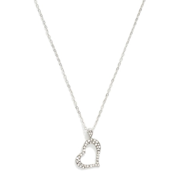 Chain Link Necklace Featuring Rhinestone Heart Pendant 

- Approximately 15.5"-17.5" L