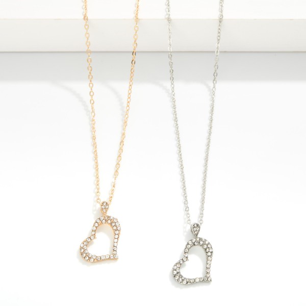 Chain Link Necklace Featuring Rhinestone Heart Pendant 

- Approximately 15.5"-17.5" L