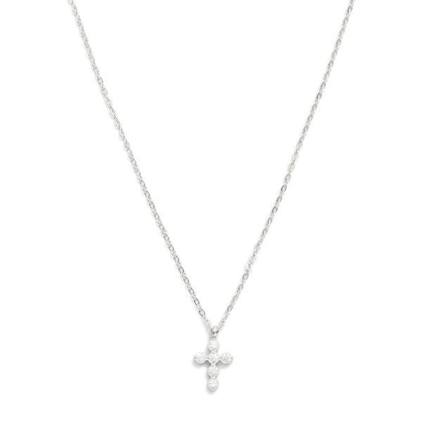 Dainty Chain Link Necklace Featuring Rhinestone Cross Pendant 

- Approximately 16" L
- Extender 2" L