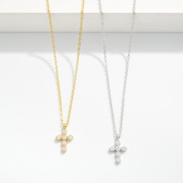 Dainty Chain Link Necklace Featuring Rhinestone Cross Pendant 

- Approximately 16" L
- Extender 2" L