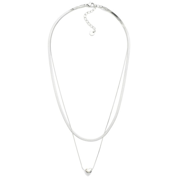 Layered Chain Link Necklace Featuring Herringbone Chain & Heart Pendant 

- Stainless Steel
- Water Resistant
- Approximately 15.5" L
- Extender 2" L