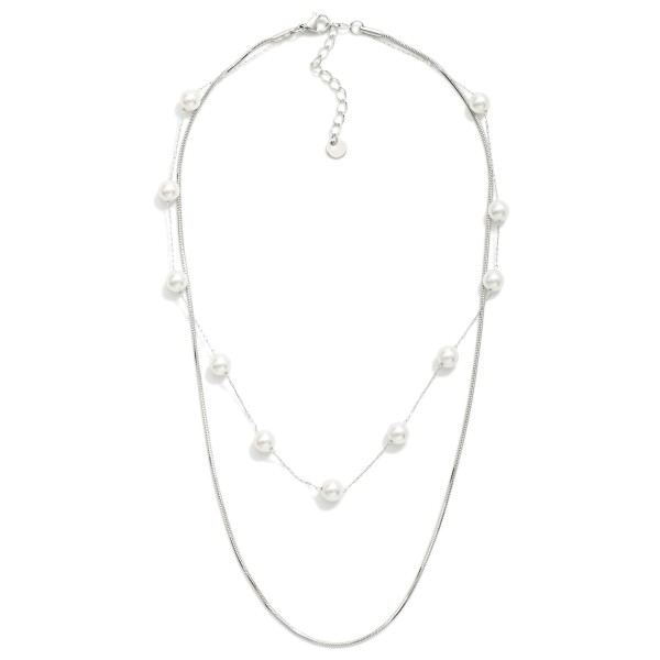 Layered Chain Link Necklace Featuring Pearl Stations 

- Stainless Steel
- Water Resistant
- Approximately 15.5" L
- Extender 2" L