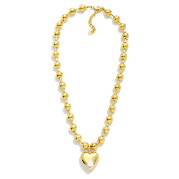 Chunky Ball Chain Necklace Featuring Metal Tone Puffy Heart Pendant 
- Stainless Steel

- Water Resistant
- Approximately 16" L
- Extender 2" L