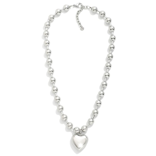 Chunky Ball Chain Necklace Featuring Metal Tone Puffy Heart Pendant 
- Stainless Steel

- Water Resistant
- Approximately 16" L
- Extender 2" L