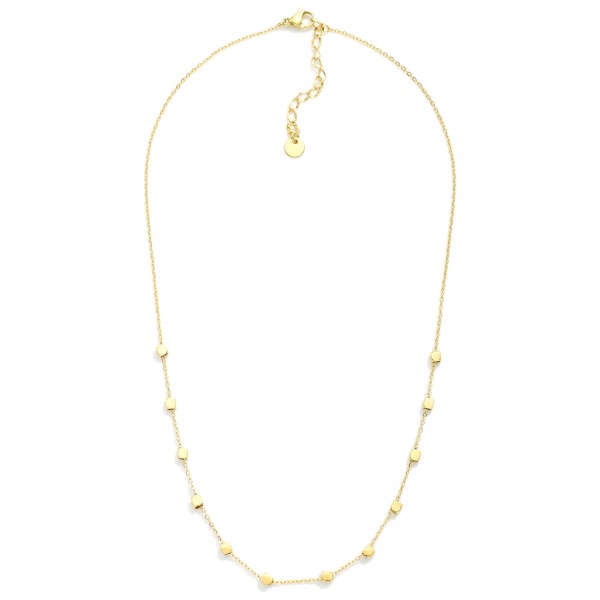 Chain Link Necklace Featuring Metal Tone Square Stations

- Stainless Steel
- Water Resistant
- Approximately 15.5" L
- Extender 2" L