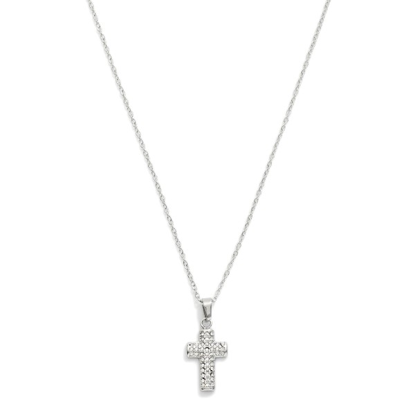 Chain Link Necklace Featuring Pave Rhinestone Cross Pendant  

- Stainless Steel 
- Approximately 15.5" L
- Extender 2" L