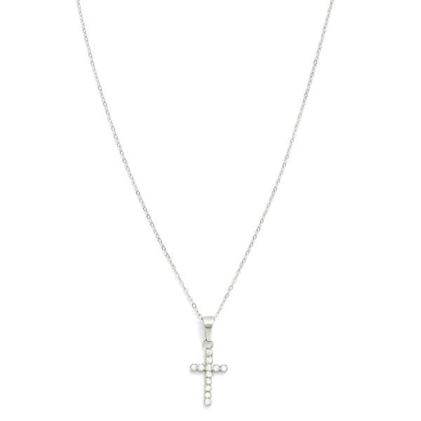 Chain Link Necklace Featuring Rhinestone Cross Pendant 

- Stainless Steel
- Water Resistant
- Approximately 15.5" L
- Extender 2" L