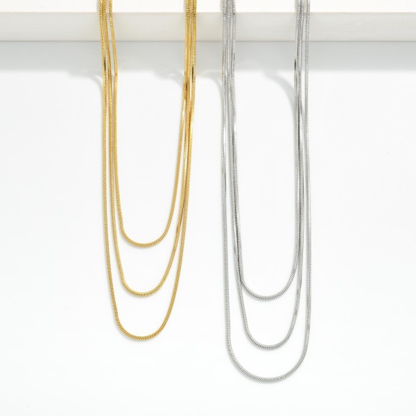 Layered Herringbone Chain Link Necklace 

- Stainless Steel
- Approximately 17" L
- Extender 2" L