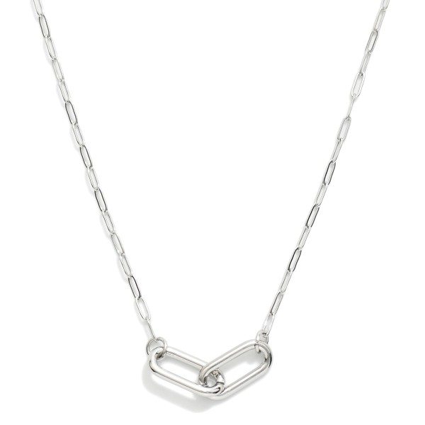 Dainty Metal Tone Paperclip Chain Link Necklace Featuring Paperclip Pendant 

- Approximately 14" L 
- Extender 3" L 
- Stainless Steel 
- Hypoallergenic 