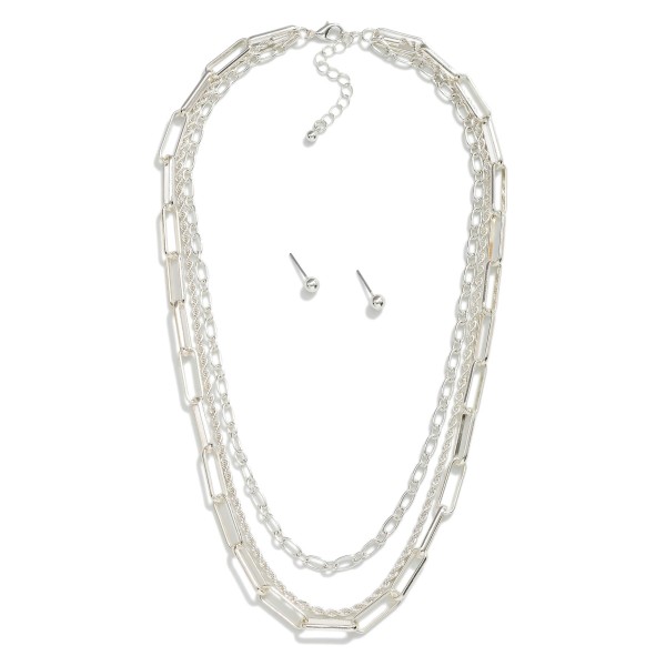 Layered Multi Chain Link Necklace

- Metal Tone Ball Studs Included 
- Approximately 16" L
- Extender 2" L