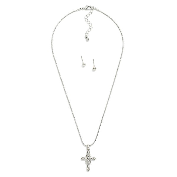 Chain Link Necklace Featuring Infinity & Rhinestone Cross Pendant 

- Gold Ball Studs Included 
- Approximately 14" L
- Extender 2" L