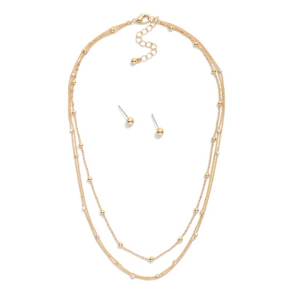 Layered Chain Link Necklace With Metal Tone Ball Stations 

- Metal Tone Ball Studs Included 
- Approximately 16" L
- Extender 2" L