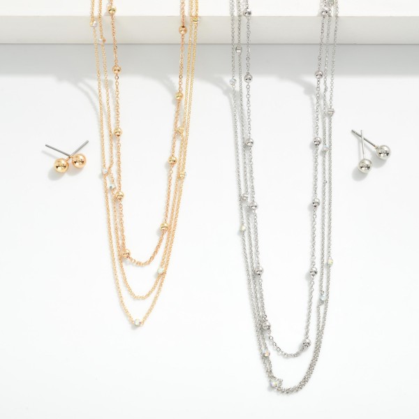 Layered Chain Link Necklace With Metal Tone Ball Stations 

- Metal Tone Ball Studs Included 
- Approximately 16" L
- Extender 2" L