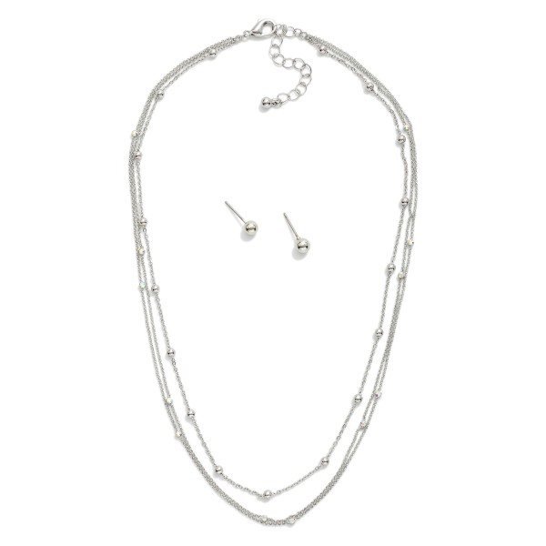 Layered Chain Link Necklace With Metal Tone Ball Stations 

- Metal Tone Ball Studs Included 
- Approximately 16" L
- Extender 2" L