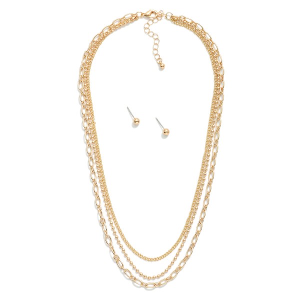 Layered Multi Chain Link Necklace

- Metal Tone Ball Studs Included 
- Approximately 16" L
- Extender 2" L
