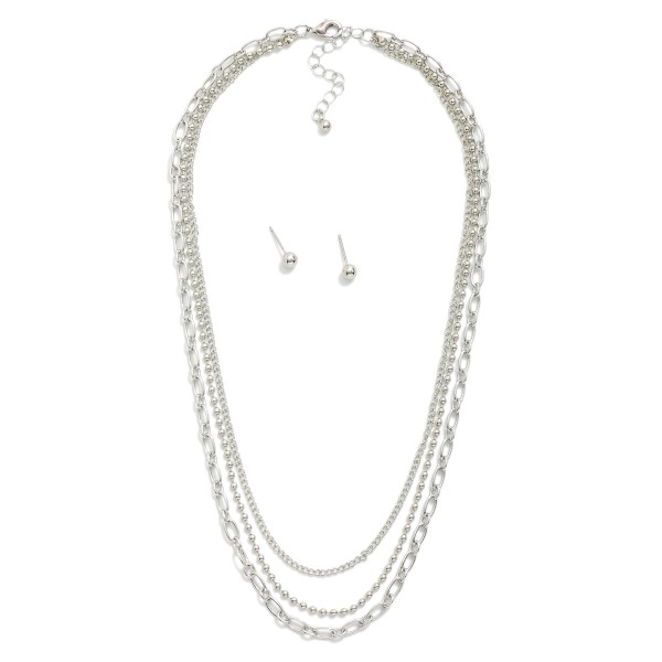 Layered Multi Chain Link Necklace

- Metal Tone Ball Studs Included 
- Approximately 16" L
- Extender 2" L