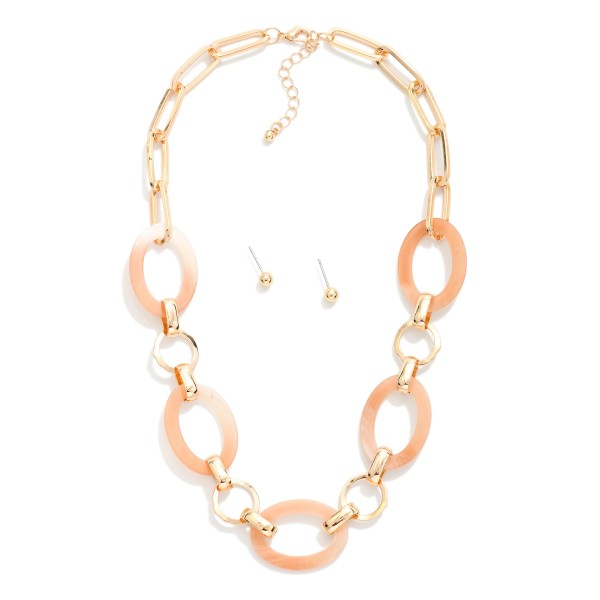 Acetate & Metal Chain Link Necklace

- Metal Tone Ball Stud Earrings
- Approximately 16" L
- Extender 2" L 